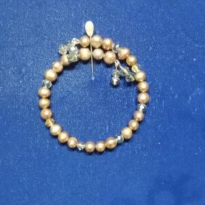 New Handmade Bracelet, Brown Pearl Bracelet With Sworskey Crystal Beads